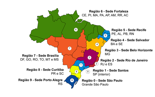 Imagem com as grandes regiões do CEP